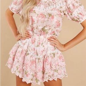 LoveShackFancy Emilia skirt pink painted fence print